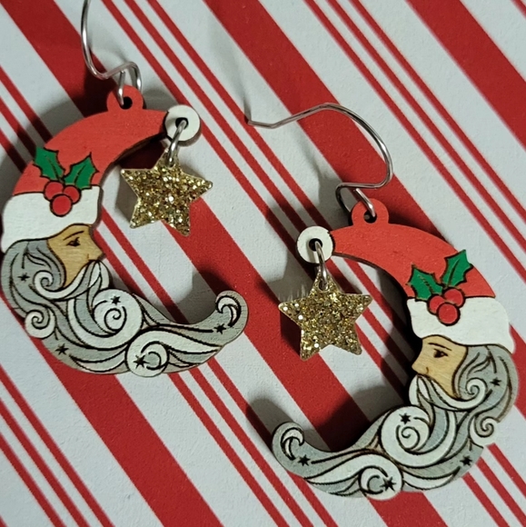 🎅🌙 Santa moon and star dangle earrings - Picture 8 of 11